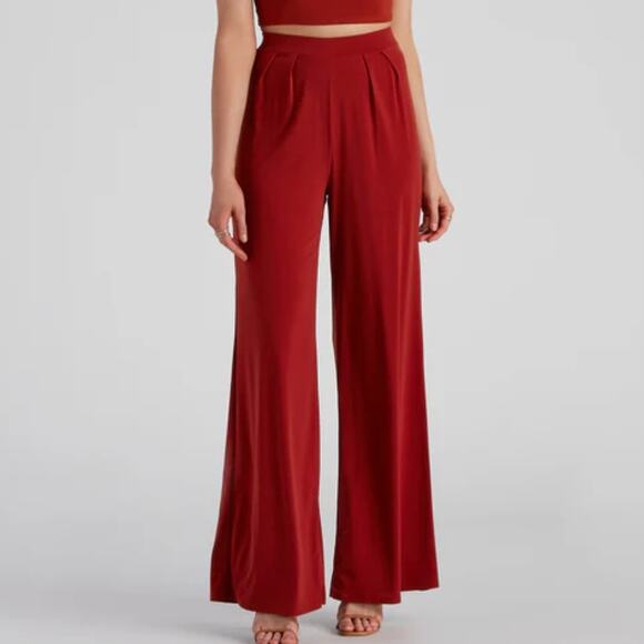 Windsor XS Rust High Rise Pleated Wide Leg Relaxed Flowy Pants - Picture 1 of 9